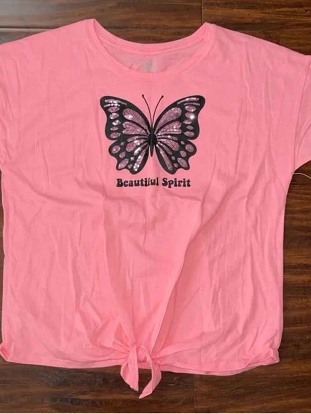 Beautiful Spirit Pink Butterfly Tie-Front Tee